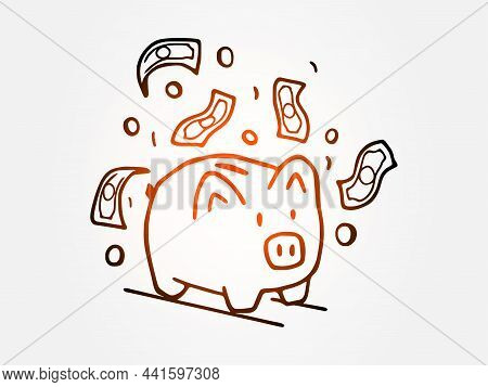 Piggy Bank Is Hand Drawn. Vector Doodle Illustration Of Money Accumulation. Bank, Pig, Piggy, Saving