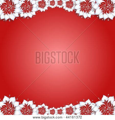 White flowers on red background