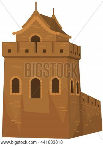 Medieval European Stone Castle. Knight S Fortress. Ancient Structure For Protection And Defense. Mil