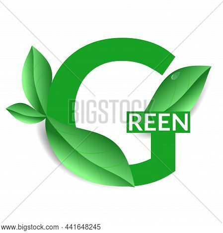 Ecological Concept. Logo Go Green. Lettering With Leaves. Realistic Vector Illustration. World Envir