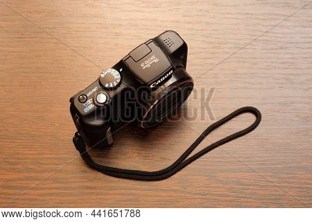 Ryazan, Russia - August 30, 2021: Canon Compact Digital Camera.  Canon Powershot Sx170is Digital Cam