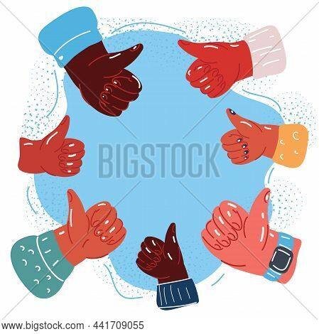Vector Illustration Of Hand Showing Thumbs Up Arround