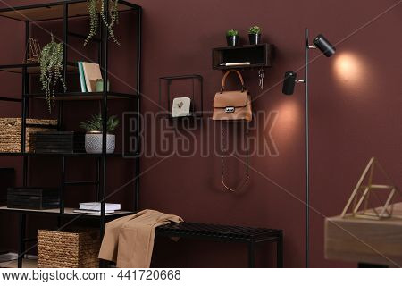 Modern Hallway Interior With Stylish Furniture And Key Holder