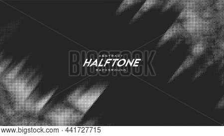 Abstract Vector Torn Monochrome Halftone Background. Scrathed Dotted Texture Element. Diagonal Compo