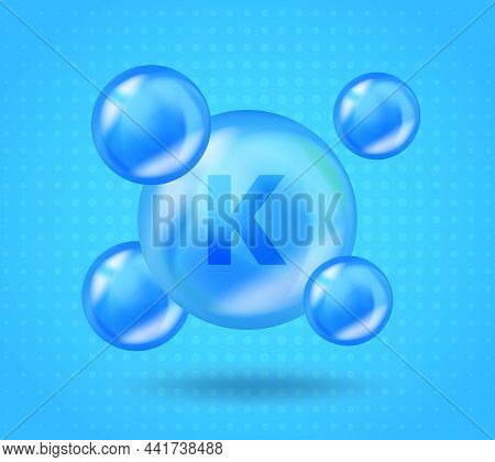 Realistic Mineral K Potassium Design. Vitamin Complex Design For Beauty, Cosmetic, Heath Advertising