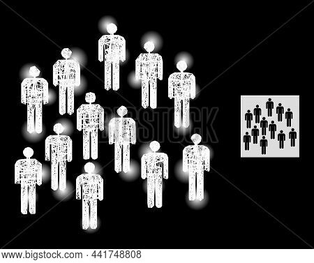 Constellation Net Mesh People Crowd Icon With Light Spots And White Mesh On A Black Background. Ligh