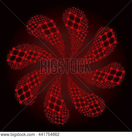 Red Inclined Grid Nodes Icon Curl Spin Turbine Salute Composition On Red Dark Gradient Background. T