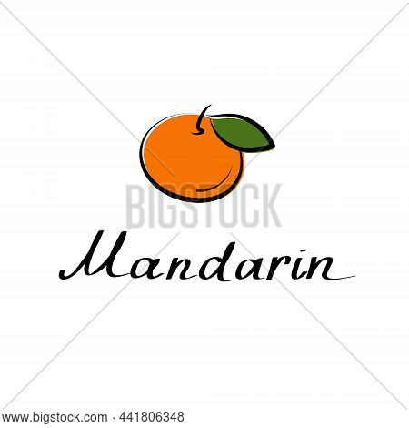 Mandarin Vector Cartoon Flat Illustration. Citrus Tangerine, Clementine Sign. Fruit And Vegetable Lo