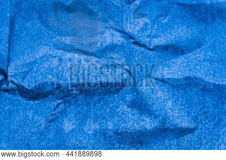 Dent On Galvanized Iron, Dent On Metal Broken Texture Damaged Background Blue.