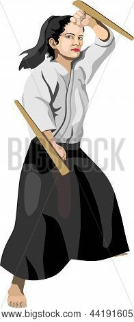 Kobudo Japanese Traditional Martial Art Vector Illustration