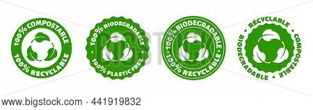 Recyclable Biodegradable Compostable Circle Green Inons. Eco Bio Logos