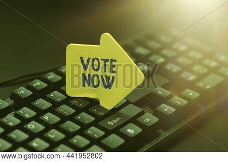 Conceptual Display Vote Now. Word Written On Formal Indication Of Choice Between Two Or More Courses