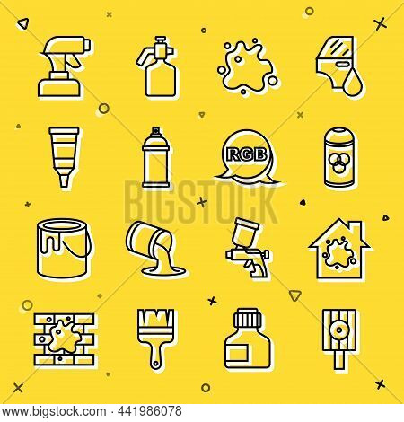 Set Line Spray Can Nozzle Cap, Painting The House, Spray, Tube With Paint Palette, Gun And Rgb Icon.