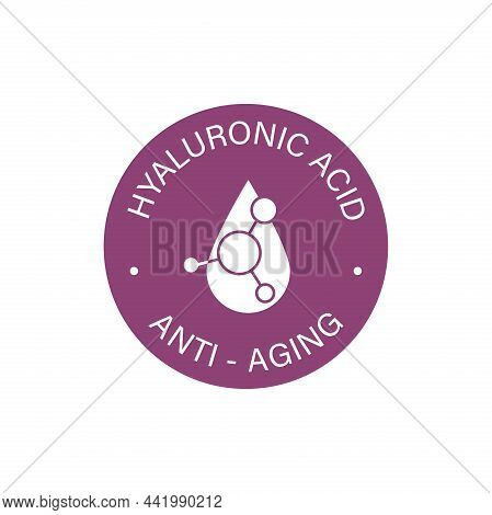 The Icon Of Hyaluronic Acid. Anti-aging Cosmetics Symbol. Light Lilac Badge Anti-aging Sticker For C