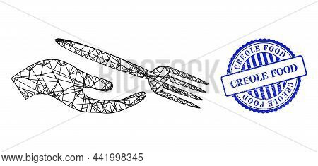 Vector Network Dining Etiquette Wireframe, And Creole Food Blue Round Unclean Stamp Seal. Crossed Fr