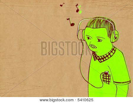 Der junge Mann hört Musik im Kopfhörer