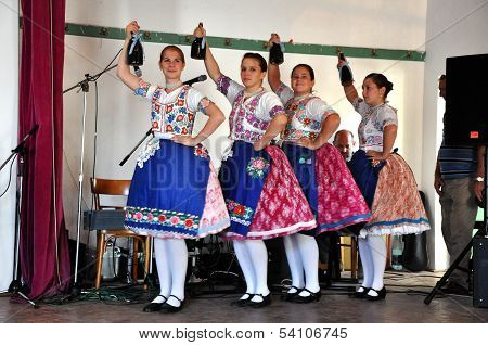 Folklore Dancers in Slovak clothes dancing