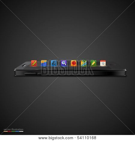 Realistic vector smartphone with row of icon.