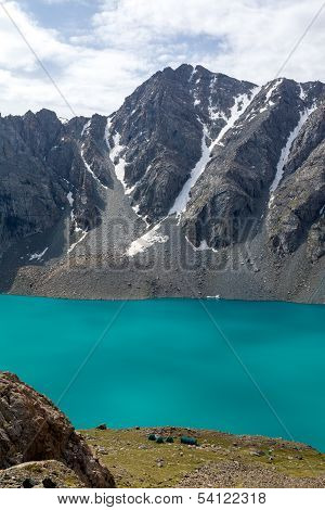 Alpinist camp at Ala-Kul lake in Kyrgyzstan
