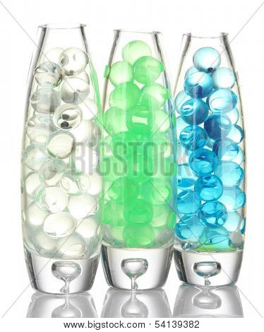 Transparent vases with hydrogel isolated on white