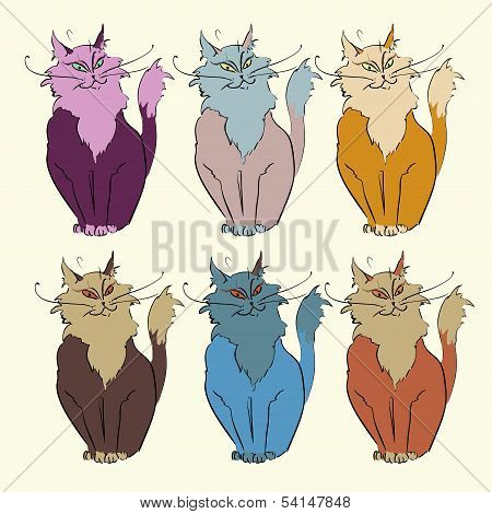 6 Colored Cats