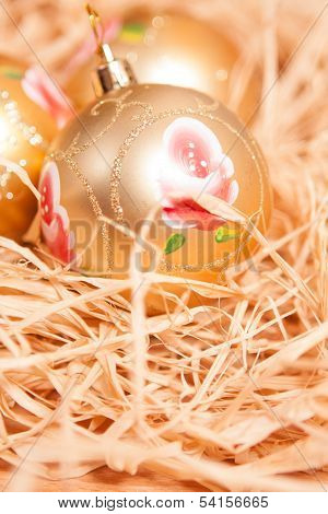 New Year  Background With Boll And Strow In Gold