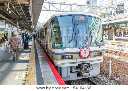 Kyoto - Oct30, 2013: Travelers Train At Kyoto Railway Station  In October 30, 2013 Kyoto, Japan.
