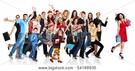 Happy funny people. Isolated over white background.