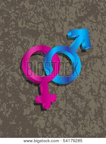Male Female Gender 3D Symbols Interlocking Illustration
