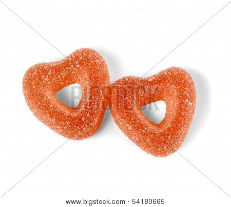 Two Colorful Jelly Candies In Heart Shape