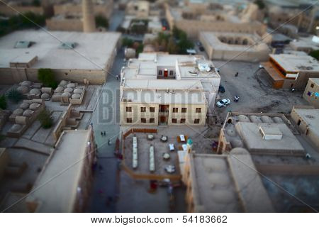 The streets of an ancient town of Itchan Kala. The city of Khiva, Uzbekistan. Blurred edges and sharp center - tilt shift lens used
