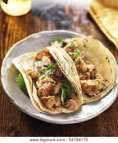 authentic mexican tacos with chicken and cilantro