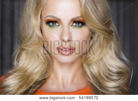 Portrait Of Attractive Blonde Woman In Makeup.