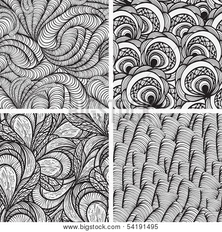 Four Vector Seamless Funky Monochrome  Patterns