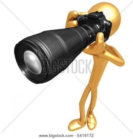 3D vektorové zlatý chlap fotograf