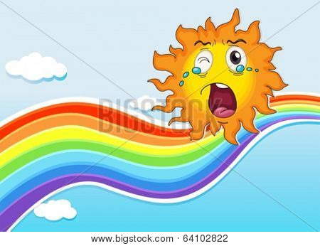Illustration of a rainbow and a crying sun