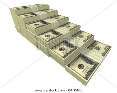 Dollar stakke arrangeret som en trappe, isoleret
