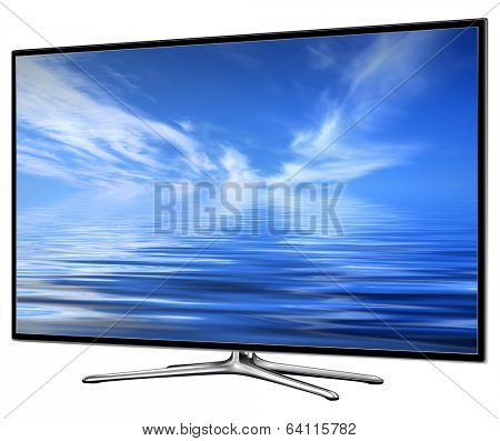 TV, modern lcd, led, isolated with clouds on screen.