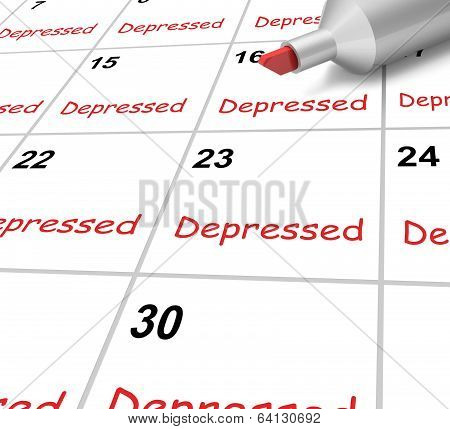Depressed Calendar Means Down Despondent Or Mental Illness
