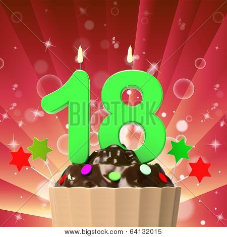 Eighteen Candle On Cupcake Means Eighteenth Birthday Cake Or Cel