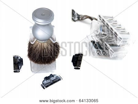 The Brush For Shaving And Three Used Edges For Shaving