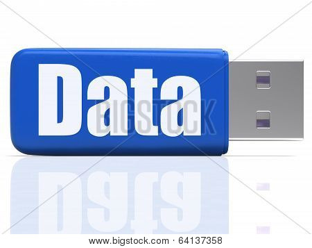 Data Pen Drive Shows Digital Information And Dataflow
