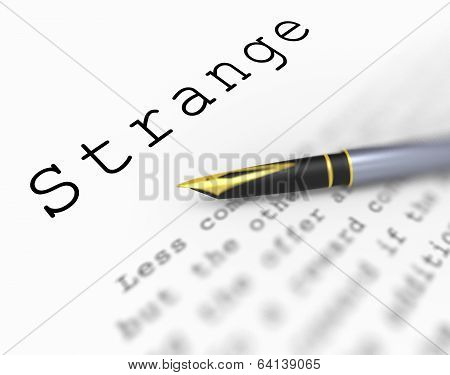 Strange Word Shows Unusual Odd Or Curious