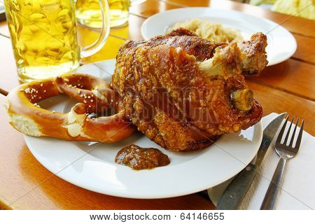 Grilled Pork With Sweet Mustard, Pretzels And Beer
