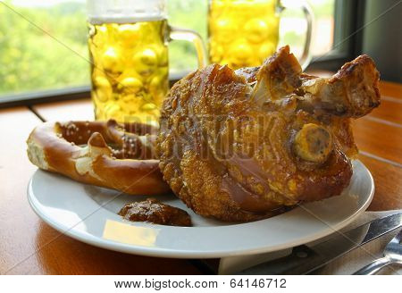 Grilled Pork With Sweet Beer Mustard And Pretzels