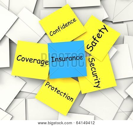 Insurance Post-it Note Shows Financial Security And Coverage