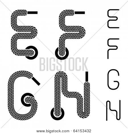 vector shoe lace alphabet letters E F G H