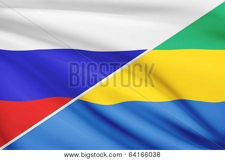 Series Of Ruffled Flags. Russia And Gabonese Republic.