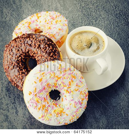 breakfast with coffee and donuts