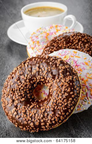 breakfast with coffee and donuts
